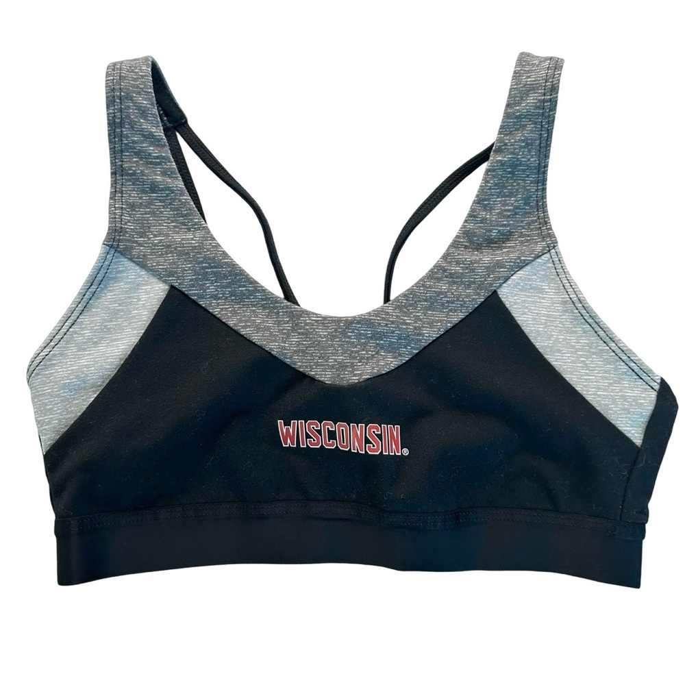 Under Armour Wisconsin Badgers Black Gray Mixed Print Sports Bra Size Small